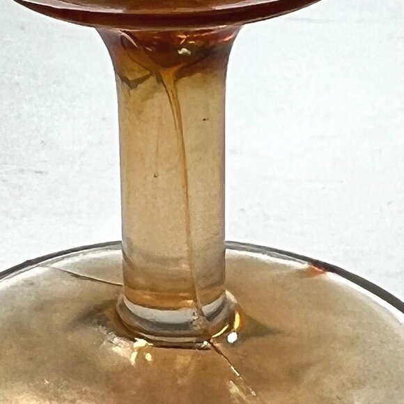 Footed Marigold Carnival Glass Footed Compote Holly & Berry 4" tall 4.75" wide - Picture 9 of 10